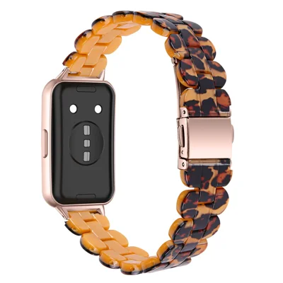Watch Band for Huawei Band 11 Pro NFC / 11 NFC / 11 Pro / 11 Oval Resin Watch Strap with Stainless Steel Buckle - Leopard