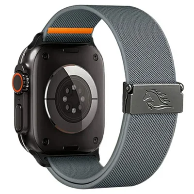 Strap for Apple Watch Series 12 11 10 42mm  /  9 8 7 41mm  /  SE3 SE2 SE 6 5 4 40mm  /  3 2 1 38mm Elastic Nylon Watchband with Horse Pattern Metal Buckle - Blue Grey