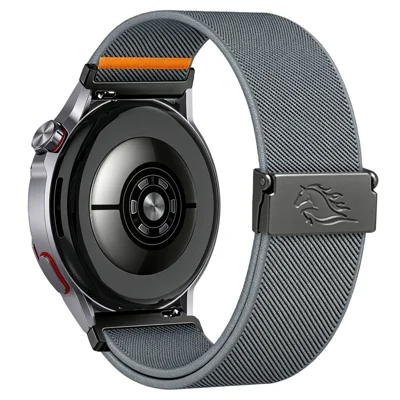 20 mm Armband für Garmin Vivoactive 6 / 5 / Garmin Venu 2 Plus / Sq 2 / Sq, elastisches Nylon-Armband mit Metallschnalle und Pferdemuster – Blaugrau