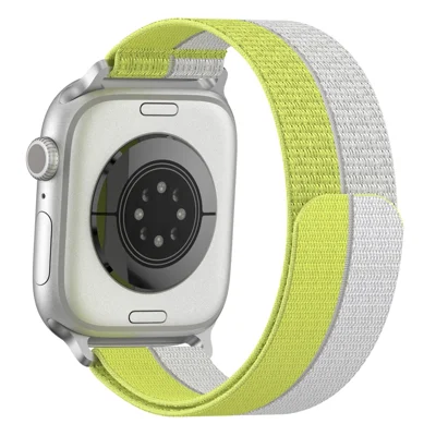 Nylon Sport Band for Apple Watch Series 12 11 10 42mm  /  9 8 7 41mm  /  SE3 SE2 SE 6 5 4 40mm  /  3 2 1 38mm Magic Tape Breathable Wristband with Metal Connector - Yellow