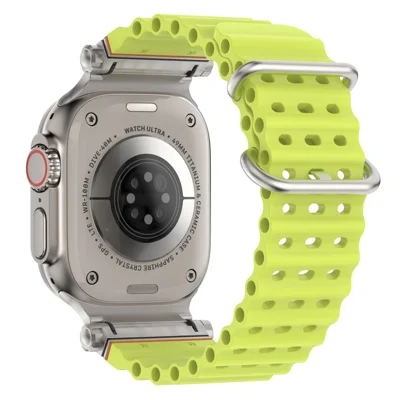 Watch Strap for Apple Watch Ultra 4 3 2 1 49mm / Series 12 11 10 46mm / 9 8 7 45mm / SE3 SE2 SE 6 5 4 44mm / 3 2 1 42mm Ocean Armor Sports Silicone Band - Fluorescent Yellow