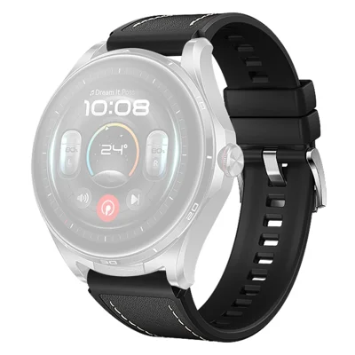 22mm Sko til Huawei Watch GT 6 46mm / GT 5 46mm / GT 5 Pro 46mm Syede Linjer Mikrofiber Læder + Silicone Urband - Sort