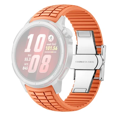 For Huawei Watch GT Runner 2 Textured Silicone Band with Folding Buckle Replacement Wristband - Orange
