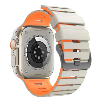 Zweifarbiger Silikonarmband für Apple Watch Ultra 3 2 1 49mm / Series 11 10 46mm / 9 8 7 45mm / SE3 SE2 SE 6 5 4 44mm / 3 2 1 42mm Sportarmband Ersatz – Sternenlicht+Orange