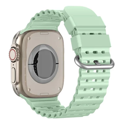 Strap for Apple Watch Ultra 4 3 2 1 49mm / Series 12 11 10 46mm / 9 8 7 45mm / SE3 SE2 SE 6 5 4 44mm / 3 2 1 42mm Silicone Band Breathable Replacement Wristband with Silver Buckle - Mint Green