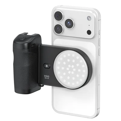 VRIG MG-35 Magnetisk Holder Bluetooth-kompatibel Udløser Selfie-Handtag med 3-niveau Belysning til Mobiltelefon - Sort