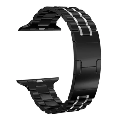 Metal Watch Strap for Apple Watch Series 12 11 10 42mm / 9 8 7 41mm / SE3 SE2 SE 6 5 4 40mm / 3 2 1 38mm Stainless Steel Five-Bead Bracelet Band - Black / Silver