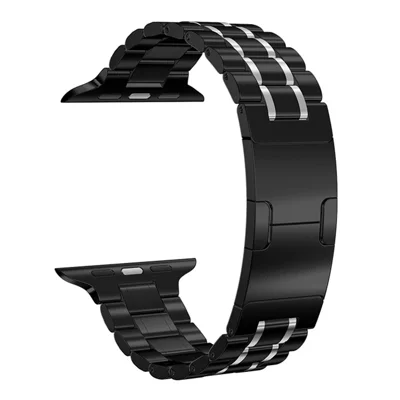 Metal Watch Strap for Apple Watch Ultra 4 3 2 1 49mm / Series 12 11 10 46mm / 9 8 7 45mm / SE3 SE2 SE 6 5 4 44mm / 3 2 1 42mm Stainless Steel Five-Bead Bracelet Band - Black / Silver