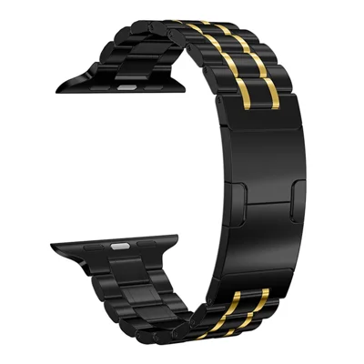 Metal Strap for Apple Watch Ultra 4 3 2 1 49mm / Series 12 11 10 46mm / 9 8 7 45mm / SE3 SE2 SE 6 5 4 44mm / 3 2 1 42mm Electroplated Replacement Five-Bead Stainless Steel Band - Black / Gold