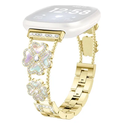 For Huawei Watch Fit 5 / Watch Fit 5 Pro Metal Strap Heart Clover Rhinestone Decor Watch Band - Gold / Colorful