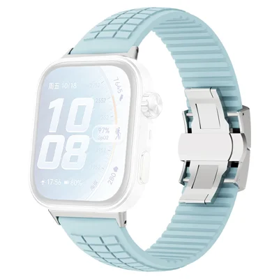 Silicone Strap for Huawei Watch Fit 5 Pro  /  5  /  4 Pro  /  4  /  3 Grid Texture Breathable Sports Band Replacement Wristband - Baby Blue