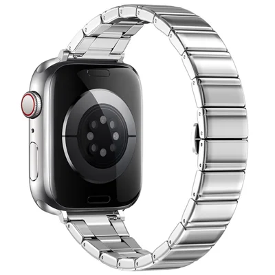 Bracelet pour Apple Watch Ultra 3 2 1 49mm / Series 11 10 46mm / 9 8 7 45mm / SE3 SE2 SE 6 5 4 44mm / 3 2 1 42mm - Bracelet de remplacement en acier inoxydable à maillons Bamboo - Argent