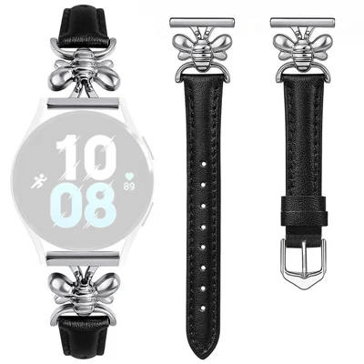 For Samsung Galaxy Watch 7 40mm / 44mm Biværgebånd 20mm Læderbånd Udskiftning Håndbånd - Sort