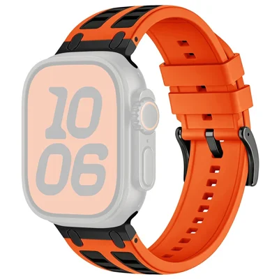 Silicone Strap for Apple Watch Series 12 11 10 42mm  /  9 8 7 41mm  /  SE3 SE2 SE 6 5 4 40mm  /  3 2 1 38mm Dual Color Sports Wristband - Orange+Black