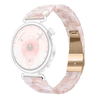 Quick-Release-18mm Resin Watch Strap for Huawei Watch GT 7 41mm / Watch GT 6 41mm / GT 5 Pro 42mm / GT 5 41mm Butterfly Clasp 3-Bead Replacement Wristband - Gemstone Pink White