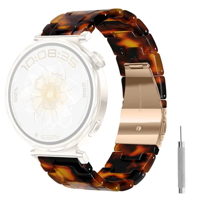 Quick-Release-18mm Resin Strap for Huawei Watch GT 7 41mm / Watch GT 6 41mm / Watch 5 42mm / Xiaomi Watch S4 41mm Foldable Buckle 3-Bead Watchband with Tool - Tortoiseshell