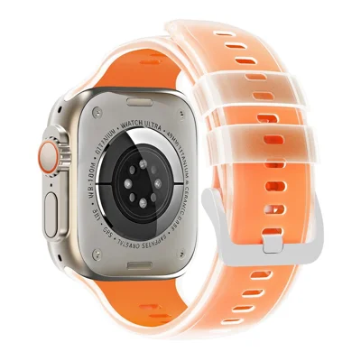 Jelly Watch Band for Apple Watch Ultra 4 3 2 1 49mm / Series 12 11 10 46mm / 9 8 7 45mm / SE3 SE2 SE 6 5 4 44mm / 3 2 1 42mm Dual Color Silicone Sports Strap - Transparent Orange