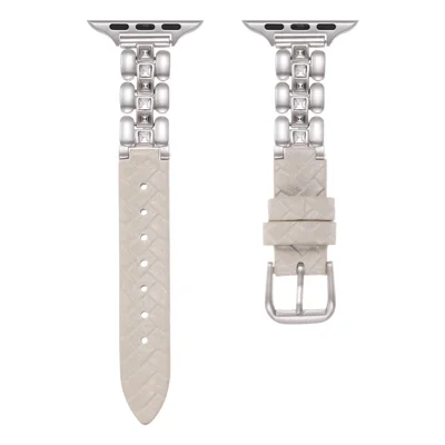 Genuine Cow Leather Strap for Apple Watch Series 12 11 10 42mm  /  9 8 7 41mm  /  SE3 SE2 SE 6 5 4 40mm  /  3 2 1 38mm Watch Band with Square Rhinestones - Starlight