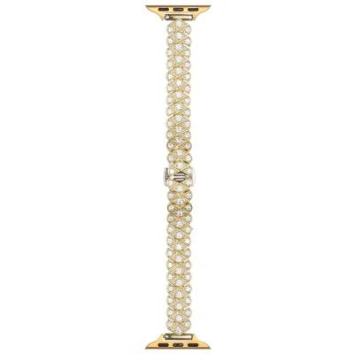 Bracelet pour Apple Watch Ultra 3 2 1 49mm / Série 11 10 46mm / 9 8 7 45mm / SE3 SE2 SE 6 5 4 44mm / 3 2 1 42mm, bracelet de montre entièrement décoré de zircon avec boucle papillon - Or