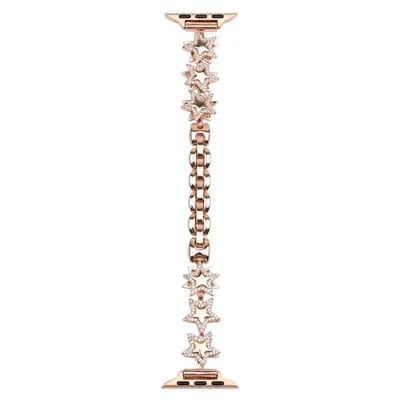 Strap for Apple Watch Series 12 11 10 42mm  /  9 8 7 41mm  /  SE3 SE2 SE 6 5 4 40mm  /  3 2 1 38mm Rhinestone Star Design Chain Wristband - Rose Gold
