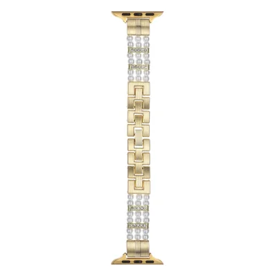 Strap for Apple Watch Ultra 4 3 2 1 49mm / Series 12 11 10 46mm / 9 8 7 45mm / SE3 SE2 SE 6 5 4 44mm / 3 2 1 42mm Faux Pearl Rhinestone Decor Metal Chain Band - Gold