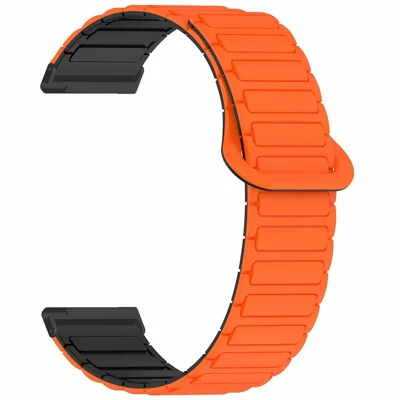 Silicone Watch Band for Coros Nomad / Apex 4 46mm / Suunto 9 , 24mm Magnetic Sports Strap Adjustable Wristband - Orange+Black