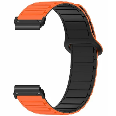 Silicone Strap for Garmin Fenix 8 47mm / 7 / 6 / 5 , 22mm Magnetic Watch Band Replacement Wristband - Orange+Black