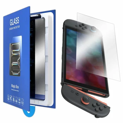 Für Nintendo Switch 2 Displayschutzfolie aus ultraklarem gehärtetem Glas mit werkzeugfreier montagefreier Installation – Transparent