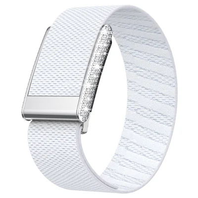 For WHOOP 5.0 Nylon Elastic Strap with Rhinestone Decor Adjustable Replacement Wristband - White