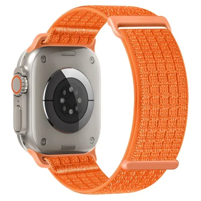 Bracelet pour Apple Watch Ultra 3 2 1 49mm / Série 11 10 46mm / 9 8 7 45mm / SE3 SE2 SE 6 5 4 44mm / 3 2 1 42mm Bracelet Sport Loop en Nylon Tissé Fermeture Velcro Bracelet Respirant - Orange