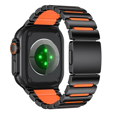 Armband für Apple Watch Ultra 3 2 1 49mm / Series 11 10 46mm / 9 8 7 45mm / SE3 SE2 SE 6 5 4 44mm / 3 2 1 42mm Titanlegierung + Silikon-Armband - Schwarz+Orange