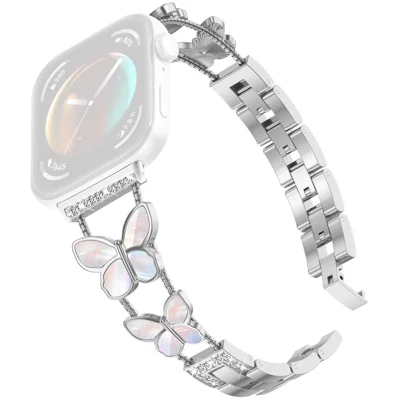 Watch Band for Huawei Watch Fit 5 / Fit 4 / Fit 4 Pro / Fit 3 , Butterfly Rhinestone Decor Metal Chain Wrist Strap - Silver