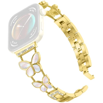 Watch Band for Huawei Watch Fit 5 / Fit 4 / Fit 4 Pro / Fit 3 , Butterfly Rhinestone Decor Electroplated Alloy Strap - Gold / Colorful Shell