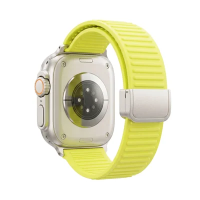 Silicone Loop Strap for Apple Watch Ultra 4 3 2 1 49mm / Series 12 11 10 46mm / 9 8 7 45mm / SE3 SE2 SE 6 5 4 44mm / 3 2 1 42mm Mountain Pattern Magnetic Clasp Sports Band - Fluorescent Green