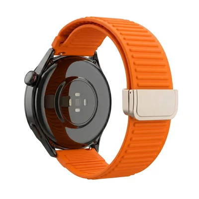 Силиконовый ремешок 22 мм с петлёй для Huawei Watch Ultimate 2 / GT 6 46 мм / Huami Amazfit Bip 5, спортивный ремешок с горным рисунком и магнитной застёжкой — оранжевый