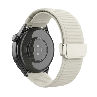 20mm Silicone Loop Strap for Samsung Galaxy Watch7 44mm / 40mm / Huawei Watch GT 3 42mm / Garmin Forerunner 570 42mm Mountain Pattern Magnetic Clasp Sports Band - Starlight