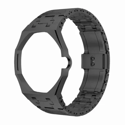 For Swatch Royal Pop Stainless Steel Watch Case with Integrated Watch Strap Adjustable Metal Wristband - Black / 3 O'clock Direction