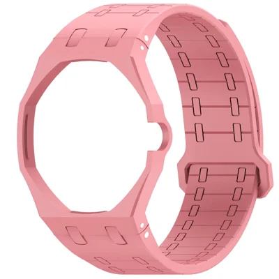 Correa magnética de silicona para Swatch Royal Pop con funda de reloj - Rosa / Corona a las 3 en punto