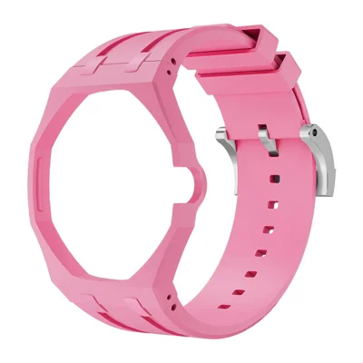 For Swatch Royal Pop Silicone Band with Ceramic Case Watch Strap Replacement - Pink / 3 O'Clock Crown