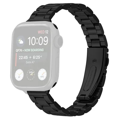 Watch Strap for Apple Watch Ultra 4 3 2 1 49mm / Series 12 11 10 46mm / 9 8 7 45mm / SE3 SE2 SE 6 5 4 44mm / 3 2 1 42mm Stainless Steel Three-bead Band with Folding Clasp - Black