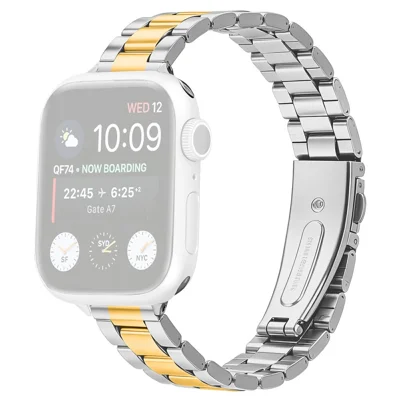 Metalen horlogeband voor Apple Watch Series 11 10 42mm / 9 8 7 41mm / SE3 SE2 SE 6 5 4 40mm / 3 2 1 38mm Drie-korrelige roestvrijstalen armband met voupsluiting - Zilver / Goud