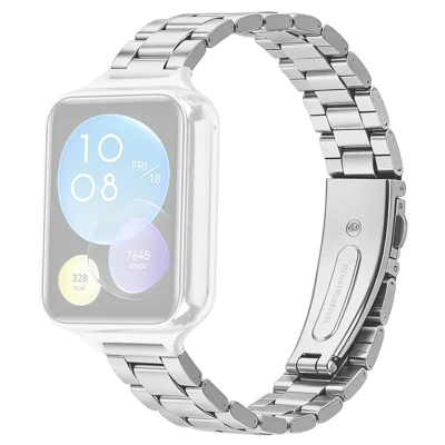 Stainless Steel Band for Xiaomi Smart Band 10 Pro / 9 Pro / 8 Pro / Redmi Watch 6 / 5 / 4 Three-bead Watch Strap with Folding Clasp - Silver