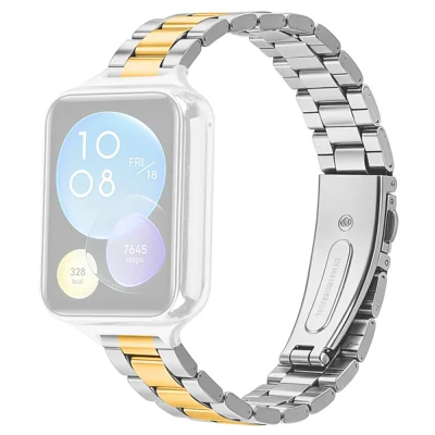 Metal Watch Strap for Xiaomi Smart Band 10 Pro / 9 Pro / 8 Pro / Redmi Watch 6 / 5 / 4 Three-bead Stainless Steel Bracelet with Folding Clasp - Silver / Gold