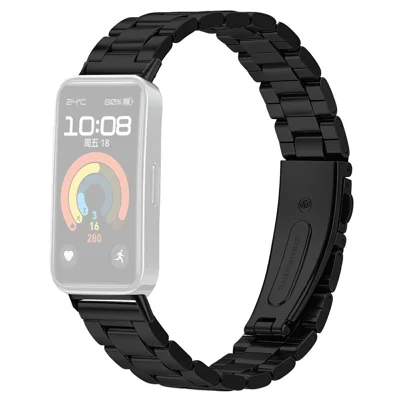 Horlogeband voor Huawei Band 10 / 9 / 8 Roestvrijstalen Drie-kralen Band met Voupsluiting - Zwart