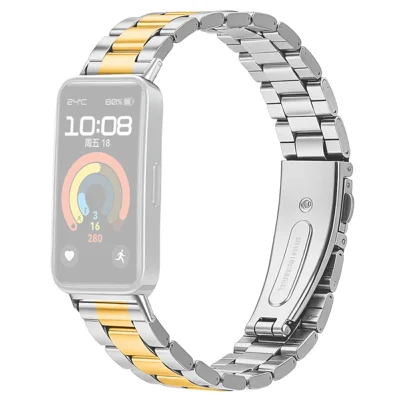 For Huawei Band 11 / 11 Pro Metal Watch Strap Three-bead Stainless Steel Bracelet with Folding Clasp - Silver / Gold
