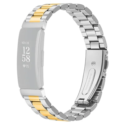 Metal Watch Strap for Fitbit Inspire / Inspire 2 / Inspire HR Three-bead Stainless Steel Bracelet with Folding Clasp - Silver / Gold