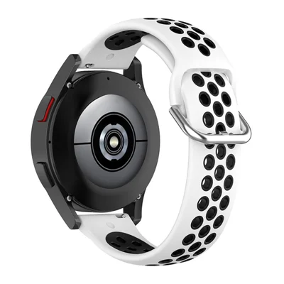 20mm Silicone Sports Watchband Wrist Strap for Samsung Galaxy Watch6 40mm 44mm / Watch6 Classic 43mm 47mm / Watch 5 40mm 44mm / 5 Pro 45mm / Watch4 40mm 44mm - White / Black