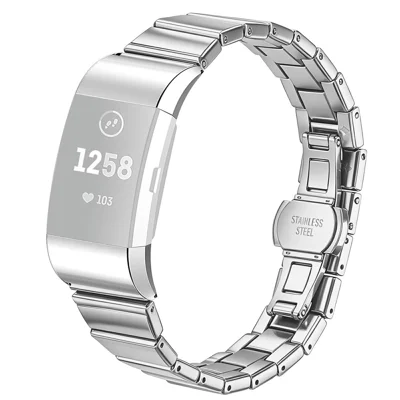 Bracelet en acier inoxydable à une perle pour Fitbit Charge 2 avec fermoir papillon - Argent