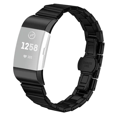 For Fitbit Charge 2 Watch Band One-bead Stainless Steel Smart Watch Bracelet with Butterfly Buckle - Black