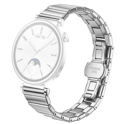 For Huawei Watch GT 4 41mm Strap 18mm One-bead Stainless Steel Watch Band with Butterfly Buckle - Silver